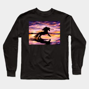 Black Unicorn at Sunset Beach Long Sleeve T-Shirt